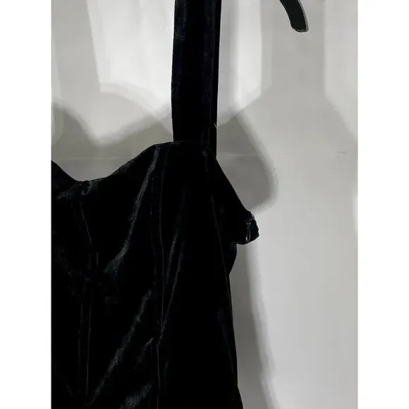 EXTRO & VERT Women's Black-White Velvet Corset Contrast Pleated Mini Dress SZ 8 - Picture 4 of 12